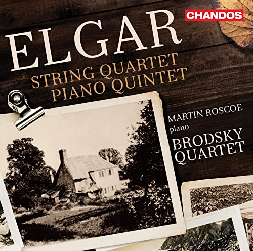 CD cover for Elgar’s String Quartet and Piano Quintet, featuring a cottage.