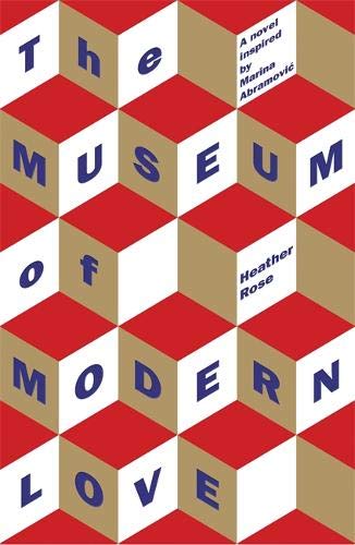 Book cover with a red, white, and gold geometric cube pattern and blue text.