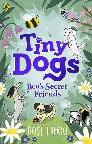 Book cover with illustrated tiny dogs, bees, and wildflowers.