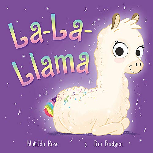 Book cover featuring a fluffy white llama with colorful musical notes.