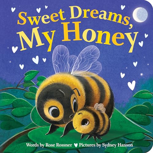 Book cover: a mother and baby bee nestled on a leaf, nighttime scene.