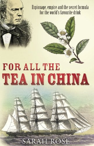Book cover featuring a man's portrait, a tea plant, and a sailing ship.