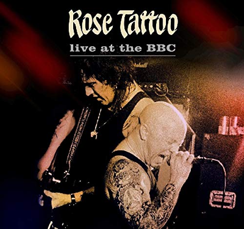"Vinyl album cover with 'Rose Tattoo' and 'live at the BBC' text."