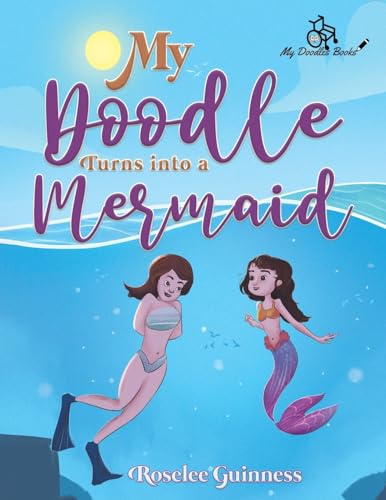 Book cover: girl transforming into a mermaid underwater, with yellow sun.