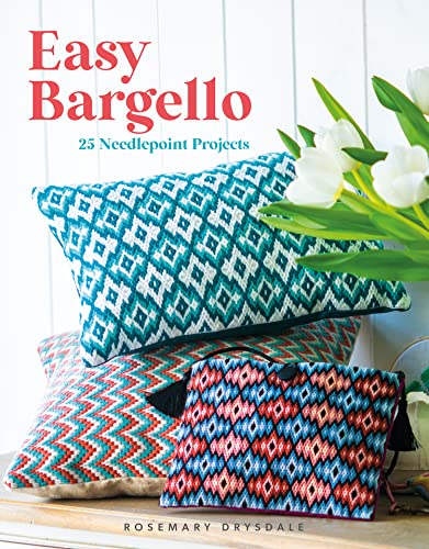 Book cover featuring colorful bargello needlepoint pillows and a small bag.
