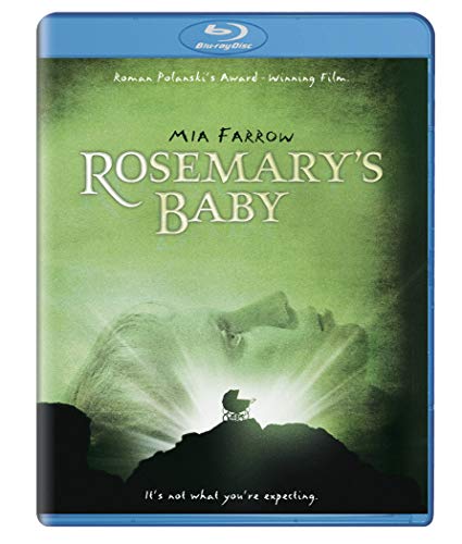 Rosemary's Baby" Blu-ray cover with Mia Farrow and a baby carriage silhouette.