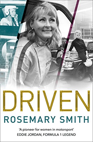 Book cover featuring Rosemary Smith, motorsport pioneer, with vintage racing imagery.