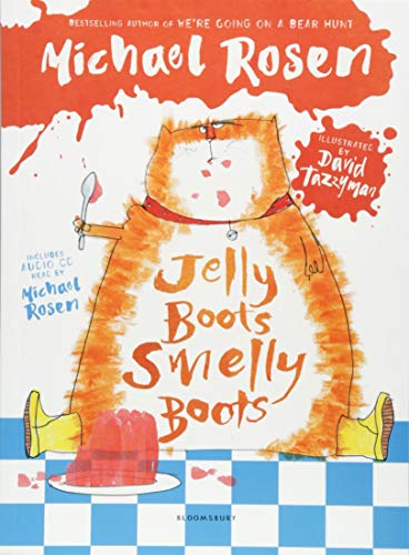 Book cover: orange, furry monster with jelly and yellow boots.