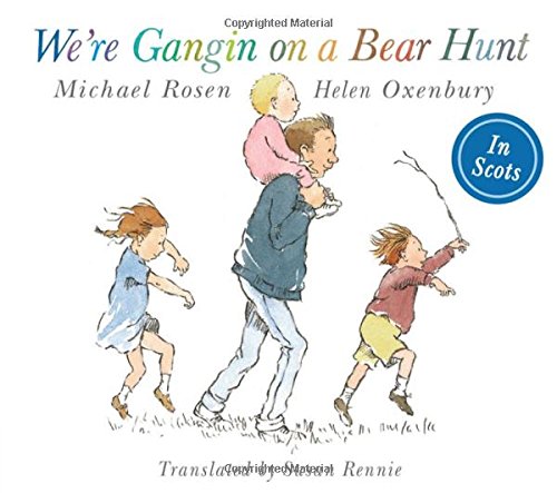 Book cover: family walking, children running, illustrated in watercolor style.