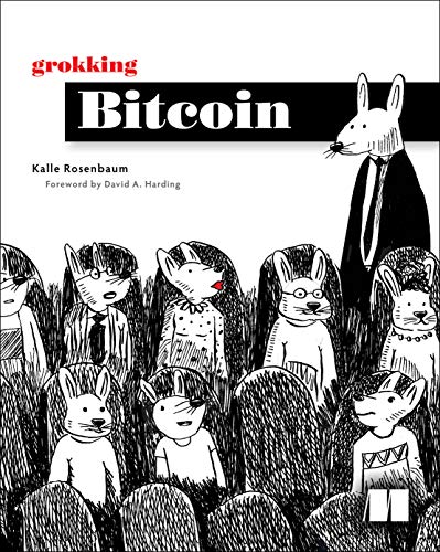 Book cover: black and white illustration of rabbits, titled “Grokking Bitcoin”.