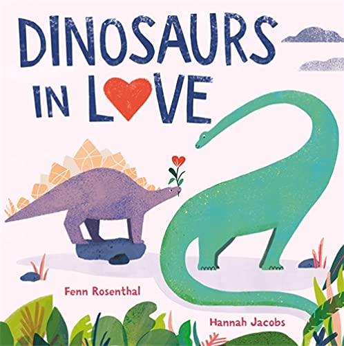 Book cover: two colorful dinosaurs facing each other with a flower.