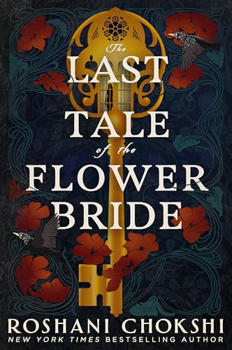 Book cover: ornate gold key, red flowers, dark swirling background.