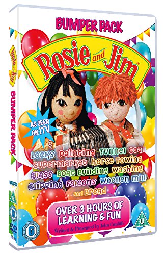 Rosie and Jim" DVD cover featuring the puppet characters and colorful balloons.