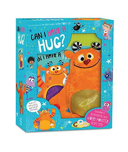 Storybook and orange furry monster plush in a colorful gift box.