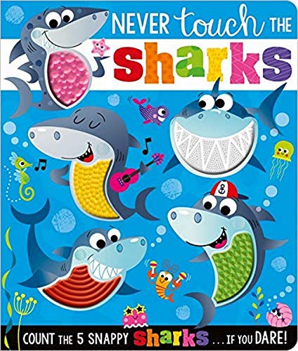 Colorful children's book cover featuring cartoon sharks and sea creatures.