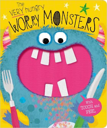 Blue monster with a large pink mouth and tactile elements, book cover.