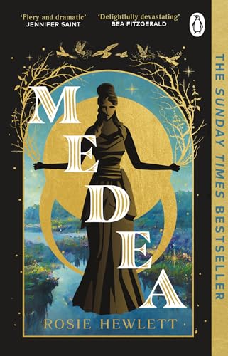 Book cover for “Medea” featuring a woman in a dark dress and golden accents.