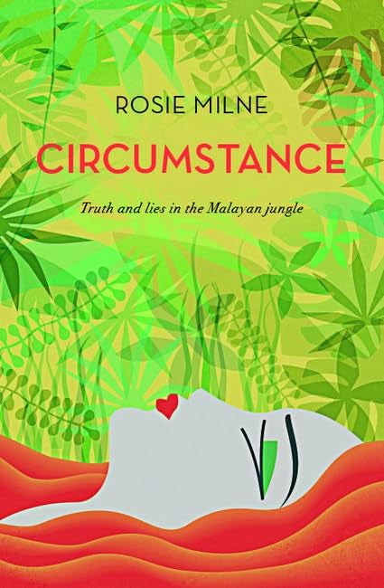 Book cover: “Circumstance” with jungle foliage and a reclining figure.