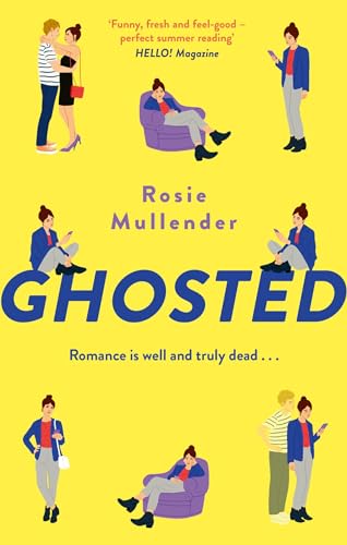 Book cover for "Ghosted" featuring illustrated people and bold blue text.