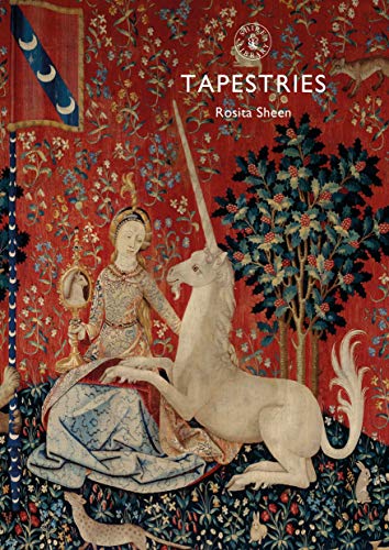 Book cover showing a medieval tapestry with a woman and a unicorn on red.