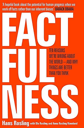 Book cover: “Factfulness” with large white text on a red background.