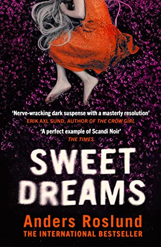 Book cover: woman in orange dress falling amidst purple flowers.