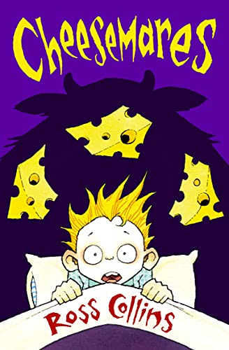 Book cover with cheesy horror theme, featuring frightened or comedic characters and dark colors.