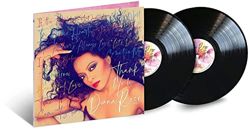 Diana Ross "Thank You" vinyl record cover and two black LPs.