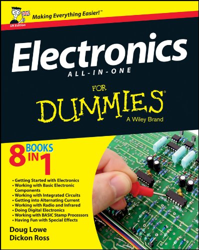 Book cover: “Electronics All-In-One For Dummies” with circuit board image.