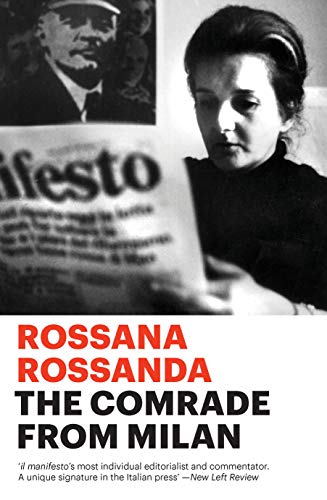Book cover: black and white portraits, red text reads "The Comrade from Milan".