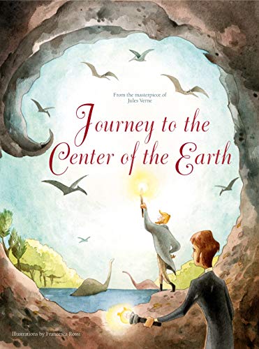 Book cover depicting a cave scene with explorers and prehistoric creatures.