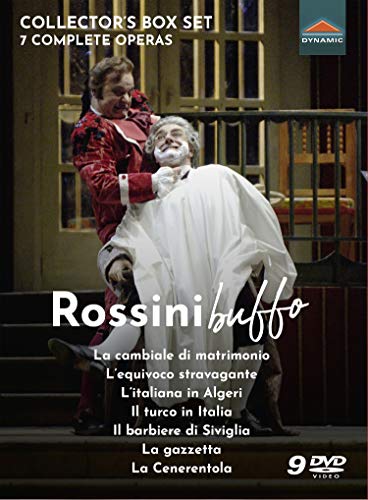 DVD cover for Rossini: buffo, featuring two opera singers in costume.