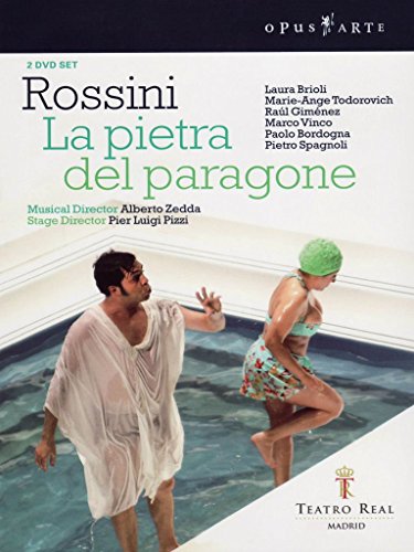 DVD cover for Rossini’s “La Pietra Del Paragon” opera with performers pictured.