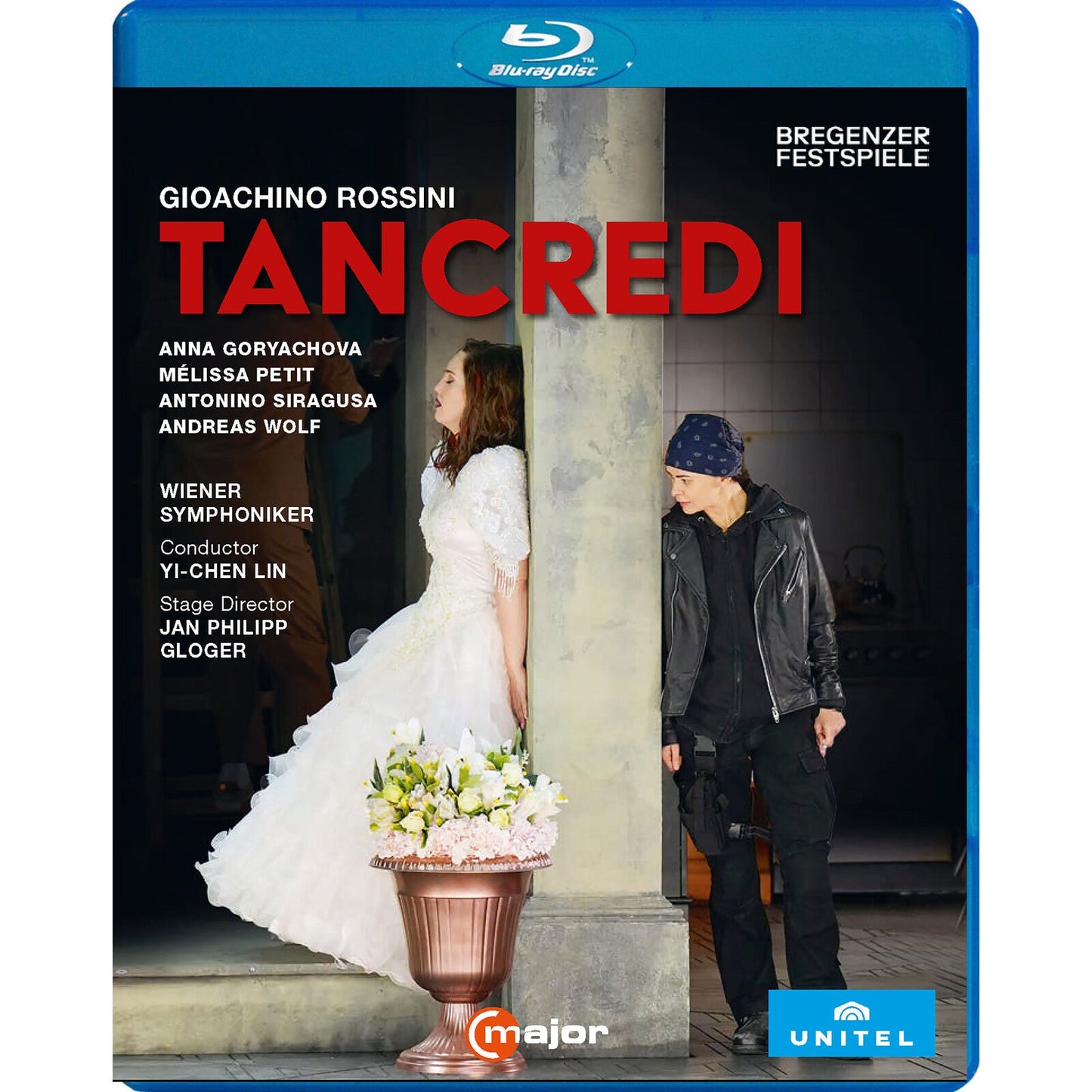 Blu-ray cover for Rossini’s *Tancredi* opera, featuring two performers.