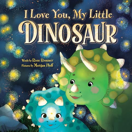 Book cover featuring a green triceratops dinosaur with its baby.