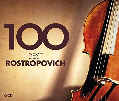 CD cover featuring "100 Best Rostropovich" text and a cello illustration on the right.