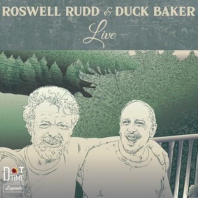 Album cover illustration of Roswell Rudd and Duck Baker with trees in the background.