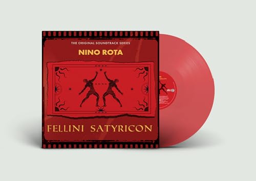 Red vinyl record and cover for Nino Rota’s *Fellini Satyricon* soundtrack.