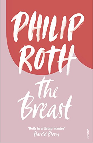 Book cover for The Breast by Philip Roth with white text on pink background.