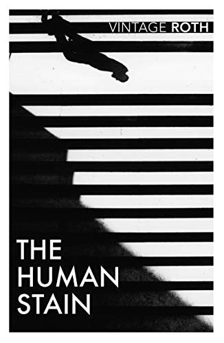 Book cover: "The Human Stain" by Philip Roth, with striped shadows.