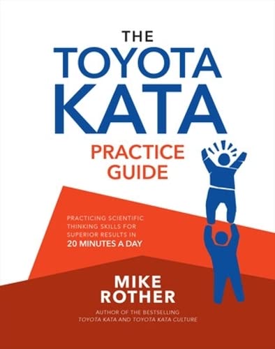 Book cover for The Toyota Kata Practice Guide by Mike Rother with blue figures.