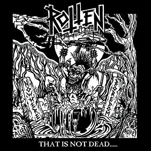 Black and white album cover with skeletal figure and graveyard imagery.