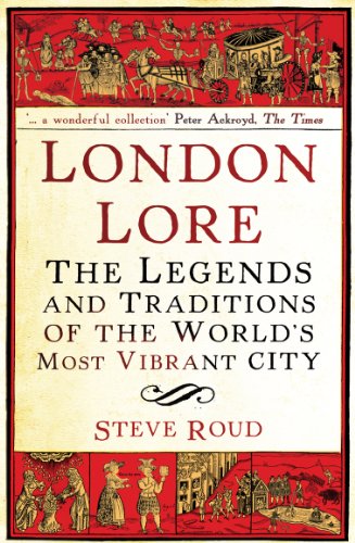 Book cover: “London Lore” with illustrated border and red background.