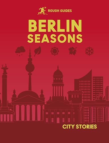 Red book cover with silhouetted Berlin landmarks and seasonal icons.