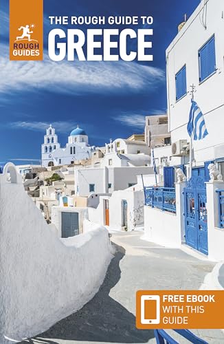 Rough Guide to Greece travel book cover with whitewashed buildings.