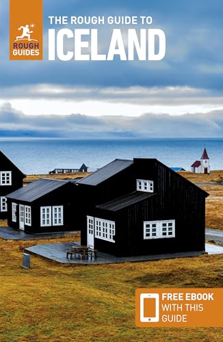 Cover of The Rough Guide to Iceland featuring black houses against a coastal landscape.