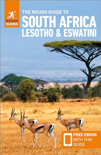 Travel guide book cover with antelopes and tree in savannah landscape.