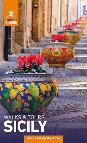 Rough Guides Sicily travel book cover with decorated flowerpots on steps.