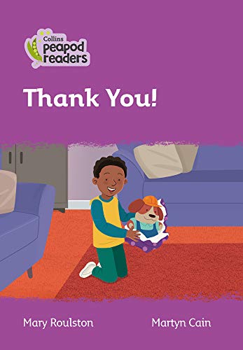 Book cover: a boy with a dog, reading “Thank You!” by Collins Peapod Readers.