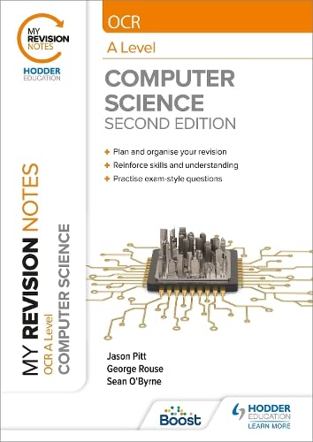 Textbook cover for OCR A Level Computer Science with a circuit board city graphic.